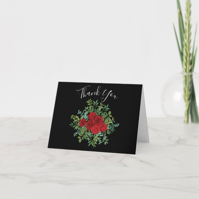 Tarjeta De Agradecimiento Boda Rosa Roja (Anverso)