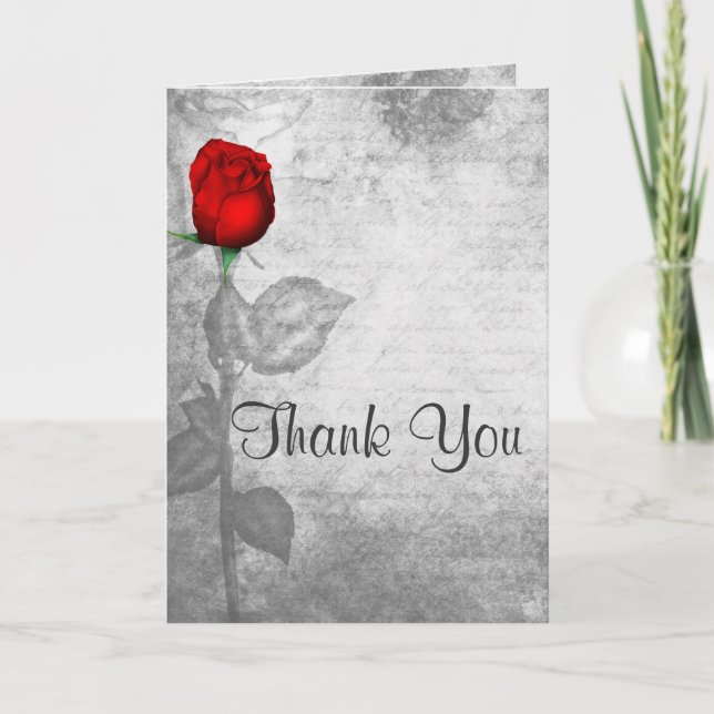 Tarjeta De Agradecimiento Boda Rosa Roja de época (Anverso)