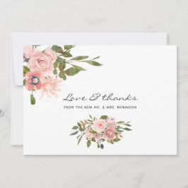 Tarjeta De Agradecimiento Boda rosa Rubor floral de acuarela