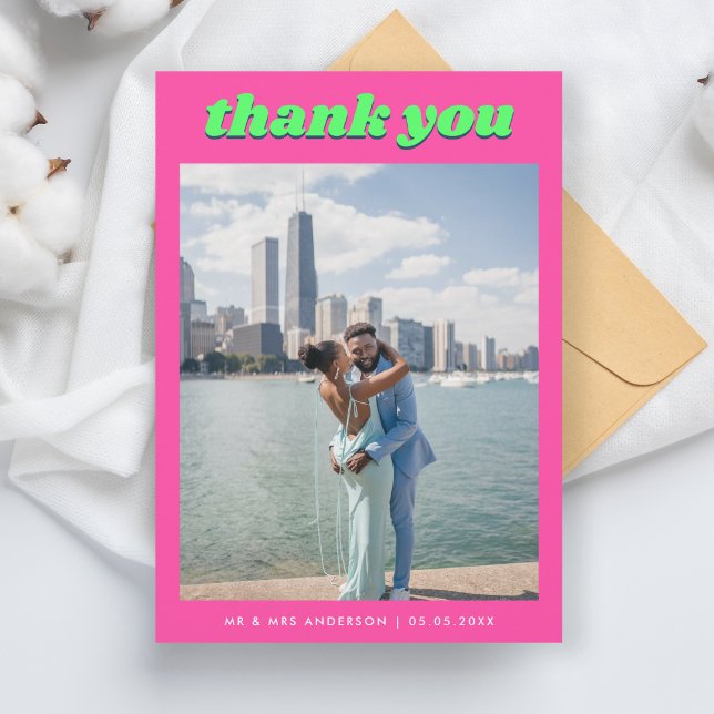 Tarjeta De Agradecimiento Boda Rosa y Verde Retro (Subido por el creador)