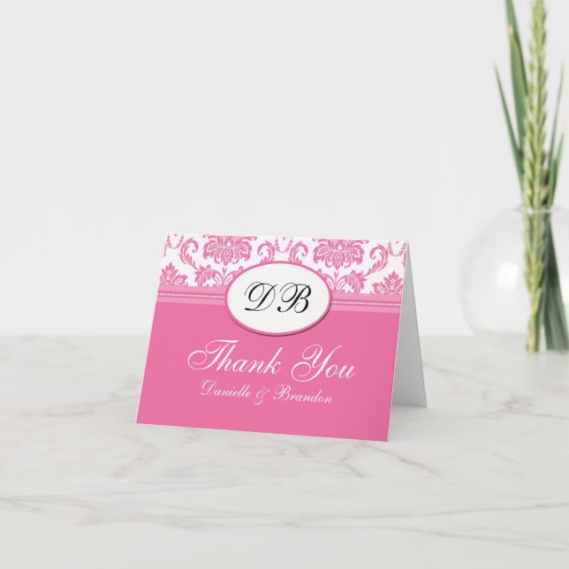 Tarjeta De Agradecimiento Boda Rosado Gracias (Anverso)