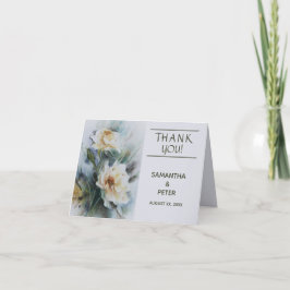 Tarjeta De Agradecimiento Boda, Rosas de acuarela, verde sabio, elegante