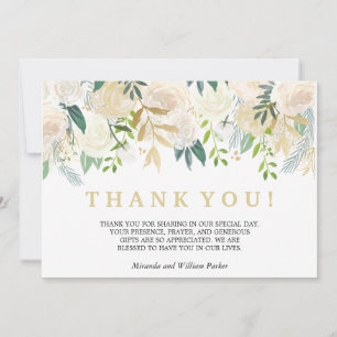 Tarjeta De Agradecimiento Boda Rosas de Marfil Floral Gracias menta