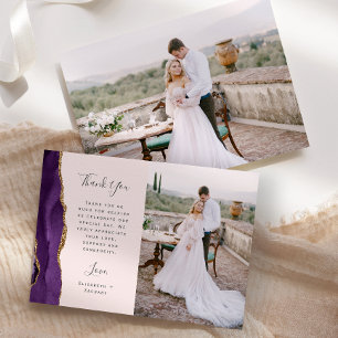 Tarjeta De Agradecimiento Boda Rubor de Purple Agate Gold