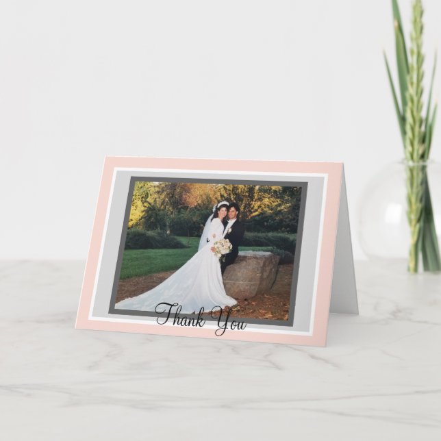 Tarjeta De Agradecimiento Boda Rubor Pink Gray Photo You Cards (Anverso)