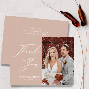 Tarjeta De Agradecimiento Boda Rubor Pink Modern Photo Elegant Script