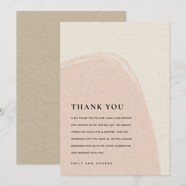 TARJETA DE AGRADECIMIENTO BODA RUBOR PINK MODERNO ABSTRACTO SUAVE SUTLE (Anverso / Reverso)