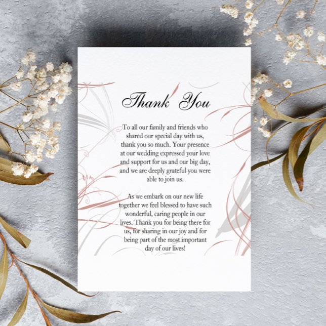 Tarjeta De Agradecimiento Boda Rubor Rosado y Gris Florece Gracias (Subido por el creador)