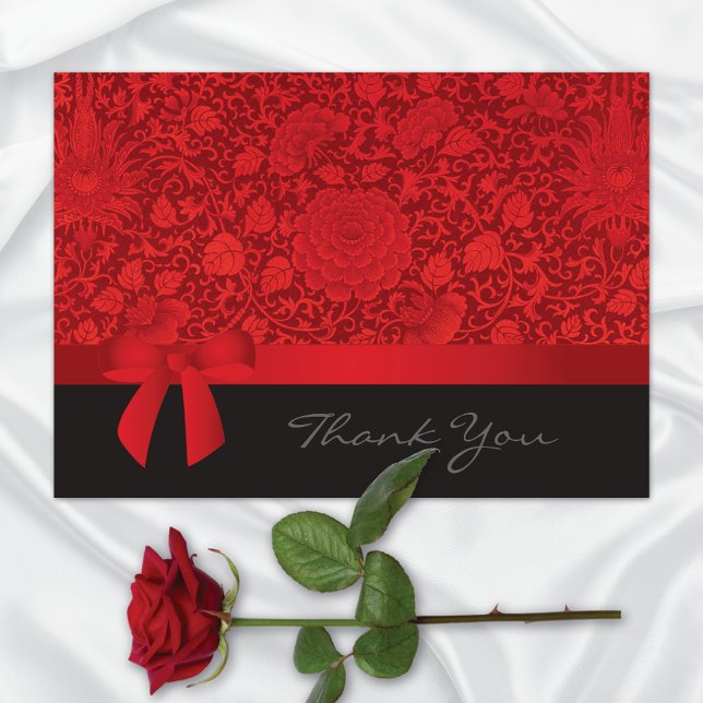 Tarjeta De Agradecimiento Boda Ruby Red Floral Brocade (Subido por el creador)