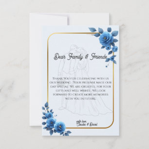 Tarjeta De Agradecimiento Boda Rusitc floral elegante azul