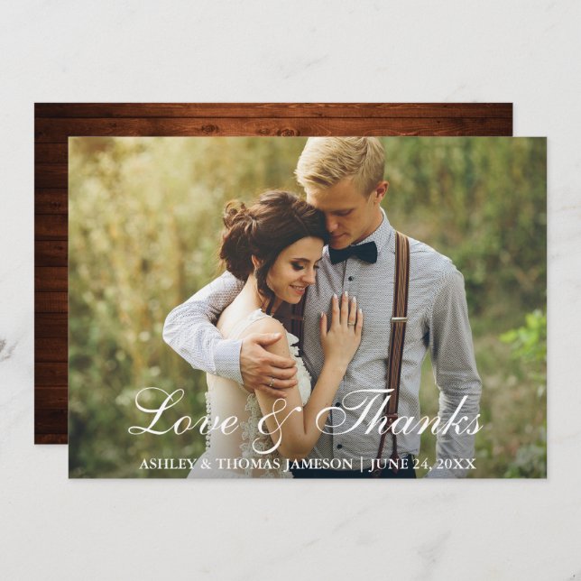 Tarjeta De Agradecimiento Boda ruso Wood Back Photo Love and Gracias (Anverso / Reverso)