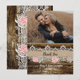 Tarjeta De Agradecimiento Boda Rustic Barnwood & Lace
