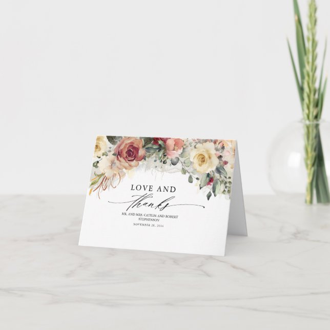 Tarjeta De Agradecimiento Boda Rustic Bloom Floral Fall (Anverso)
