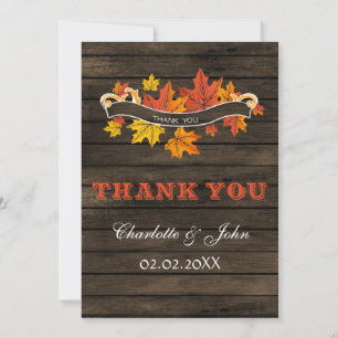 Tarjeta De Agradecimiento Boda Rustic Fall en madera de grano. Gracias.