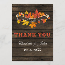 Tarjeta De Agradecimiento Boda Rustic Fall en madera de grano. Gracias.