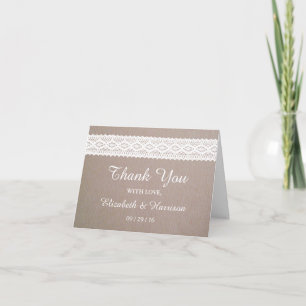 Tarjeta De Agradecimiento Boda Rustic Kraft & Vintage White Lace