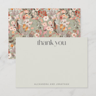 Tarjeta De Agradecimiento Boda Rustic Sage Taupe Floral Boho Custom Wedding