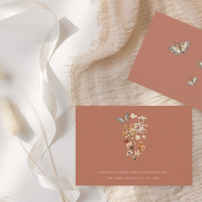 Tarjeta De Agradecimiento Boda Rustic Terracotta Otumt Fall Wildflowers (Subido por el creador)