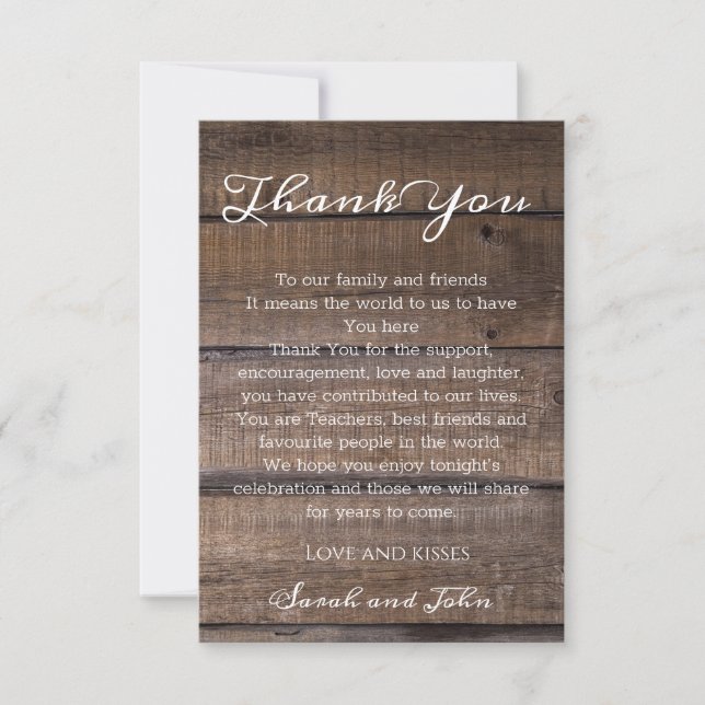 Tarjeta De Agradecimiento Boda Rustic Wood (Anverso)