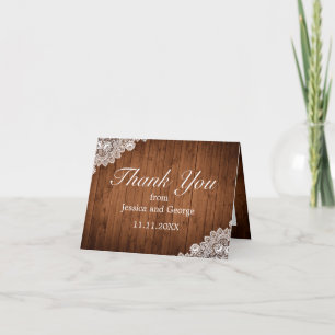 Tarjeta De Agradecimiento Boda Rustic Wood & White Lace