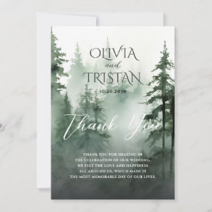 Tarjeta De Agradecimiento Boda Rústica Acuarela Bosque de Pinos