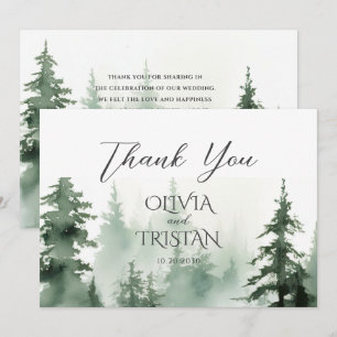 Tarjeta De Agradecimiento Boda Rústica Acuarela Bosque de Pinos 