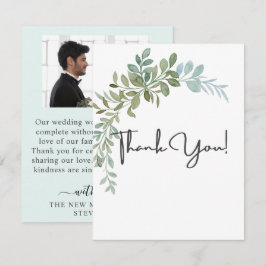 Tarjeta De Agradecimiento Boda Rústica Acuarela de Eucalipto Verde Suave