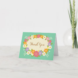 Tarjeta De Agradecimiento Boda Rústica Boho Corona Floral (Menta)