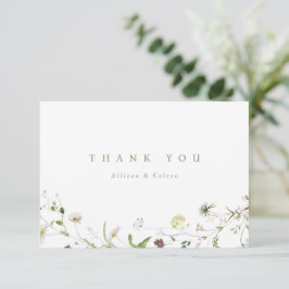 Tarjeta De Agradecimiento Boda Rústica Boho Elegante de Flor Silvestre Verde