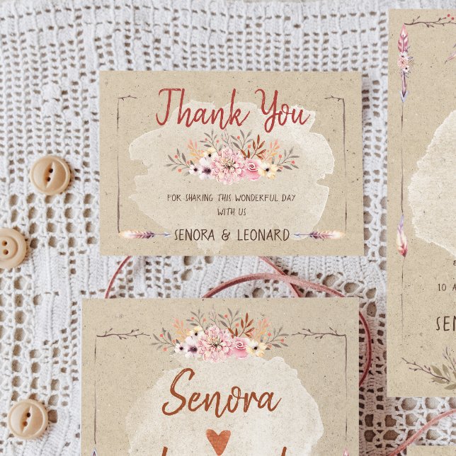 Tarjeta De Agradecimiento Boda rústica boho floral kraft (Subido por el creador)