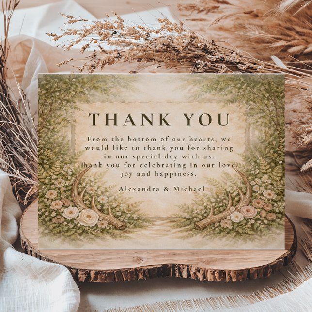 Tarjeta De Agradecimiento Boda Rústica Botánica de Cuerno (Subido por el creador)