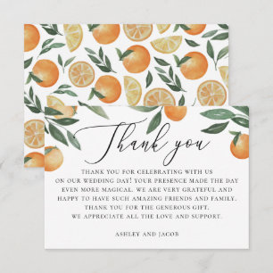 Tarjeta De Agradecimiento Boda Rústica con Cítricos   Letra Naranja Acuarela