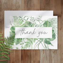 Tarjeta De Agradecimiento Boda rústica con helechos de vegetación en acuarel