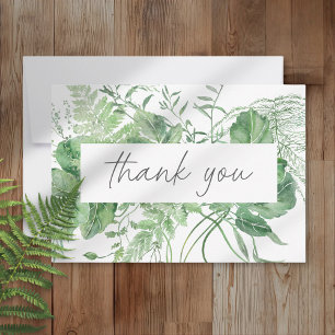 Tarjeta De Agradecimiento Boda rústica con helechos de vegetación en acuarel