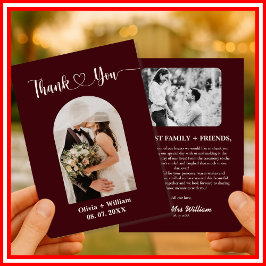 Tarjeta De Agradecimiento Boda Rústica de Burgundy y Marfil Foto