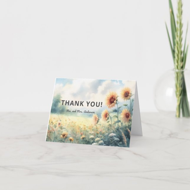 Tarjeta De Agradecimiento Boda rústica de campo al sol boho acuarela (Anverso)