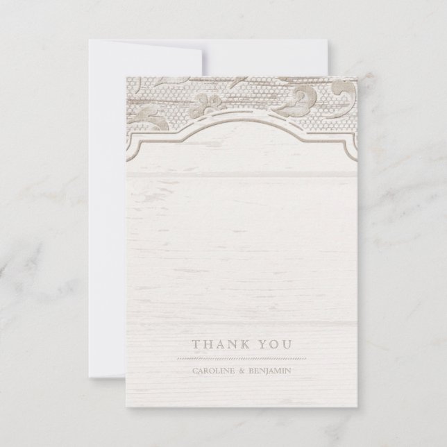 Tarjeta De Agradecimiento Boda rústica de campo de madera de encaje blanco g (Anverso)