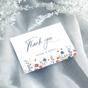 Tarjeta De Agradecimiento Boda rústica de flores silvestres acuarela azul ma