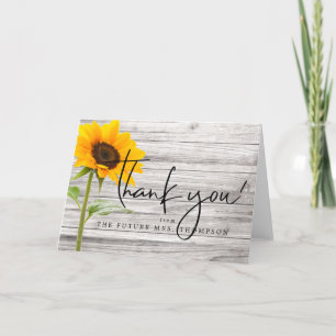 Tarjeta De Agradecimiento Boda Rústica de Girasol de Madera