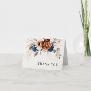 Tarjeta De Agradecimiento Boda rústica de hierba de Pampas azul marino terra