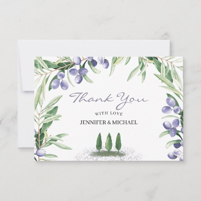 Tarjeta De Agradecimiento Boda Rústica de Lavanda con Árbol (Anverso)