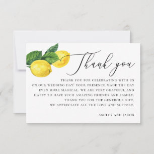 Tarjeta De Agradecimiento Boda Rústica de Limón   Arboleda de Citricos Acuar