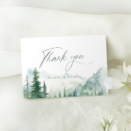 Tarjeta De Agradecimiento Boda rústica de montaña bosque acuarela Sage