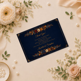 Tarjeta De Agradecimiento Boda rústica de otoño en azul marino