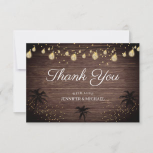 Tarjeta De Agradecimiento Boda Rústica de Palma Retro de Madera Celebrar