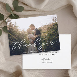 Tarjeta De Agradecimiento Boda Rústica Elegante con Letra a Mano y Foto