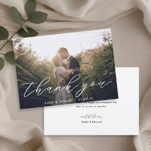 Tarjeta De Agradecimiento Boda Rústica Elegante con Letra a Mano y Foto