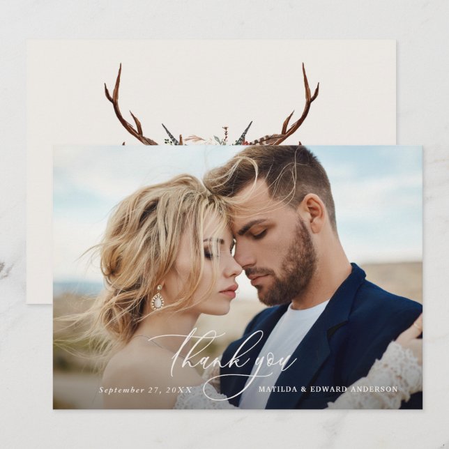 Tarjeta De Agradecimiento Boda rústica elegante gracias botánico (Anverso / Reverso)