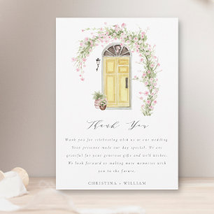 Tarjeta De Agradecimiento Boda rústica en el jardín de la cabaña rosa rosa