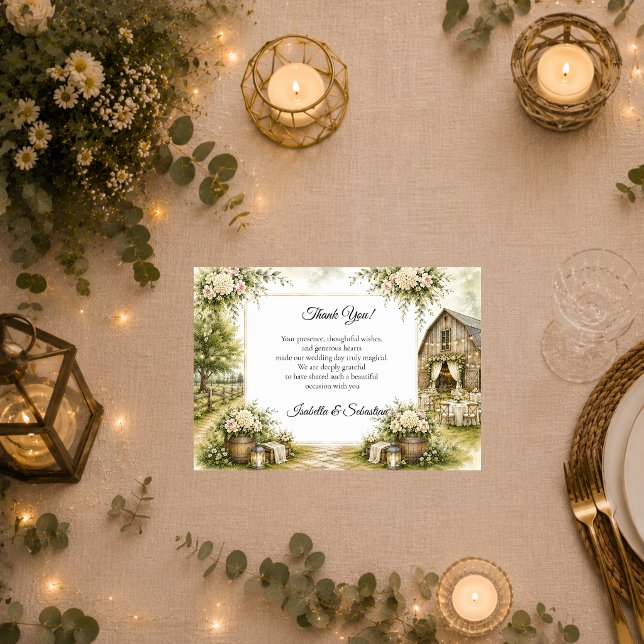 Tarjeta De Agradecimiento Boda rústica en granero (Subido por el creador)